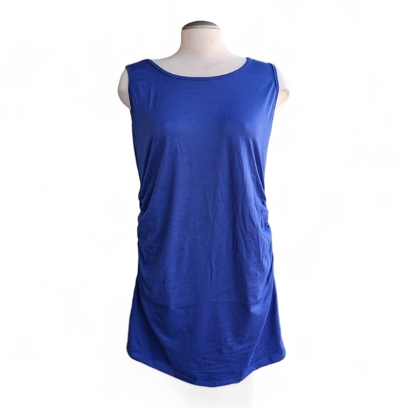 Royal Blue Rouched Side Sleeveless Maternity Top - Picture 1 of 6